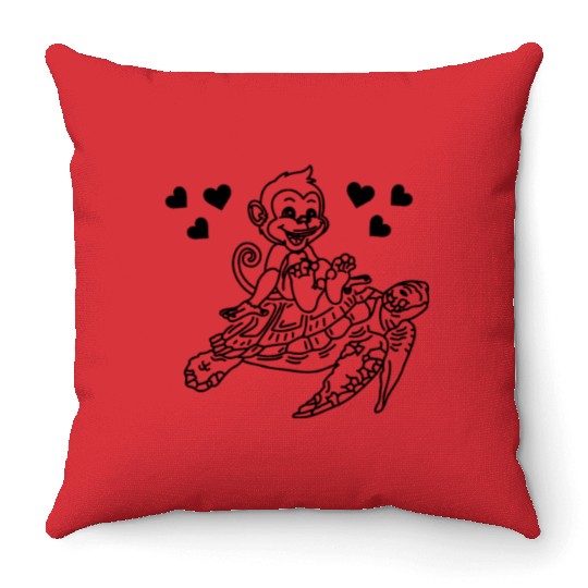 Turtle And Monkey Funny Monkey Turtle Throw Pillows
