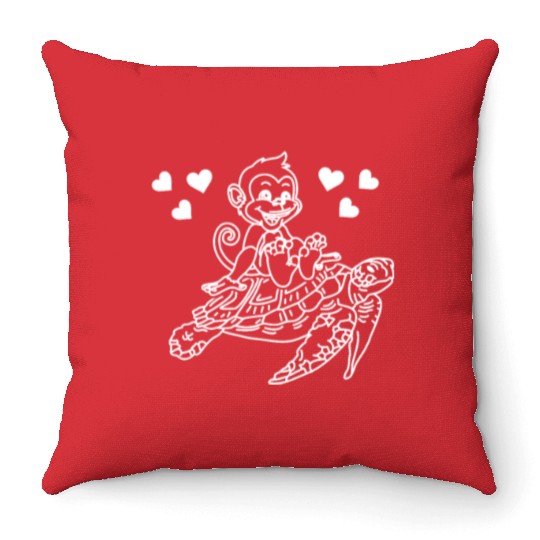 Sea Turtle And Monkey Lover - Funny Monkey Turtle Throw Pillows