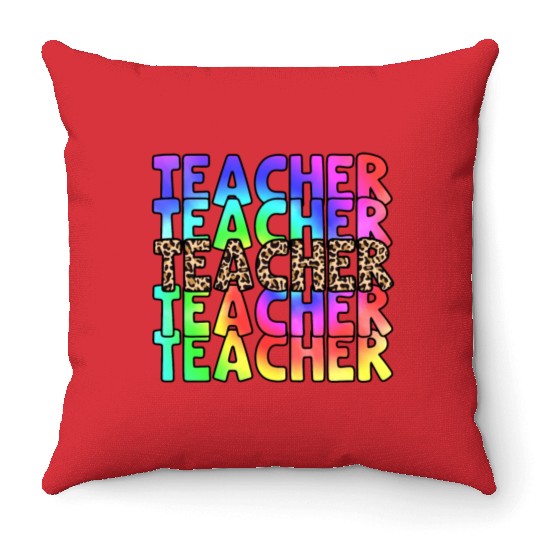 Teacher, colorful. Leopard Throw Pillows