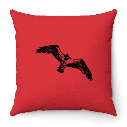 Vintage Seagull In Flight Throw Pillows