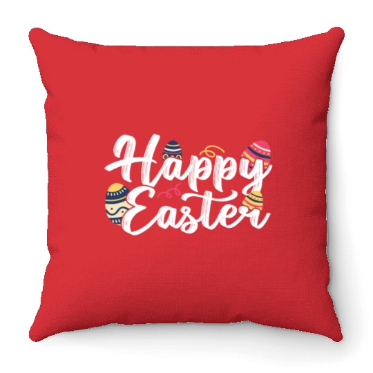 Happy Easter Egg Bunny Sayings Throw Pillows