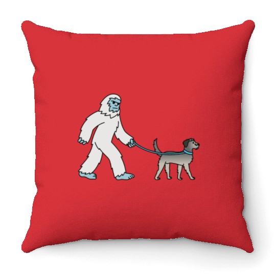 Bigfoot Sasquatch Walking Irish Wolfhound Throw Pillows