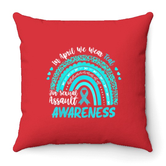 In April We Wear Teal Sexual Assault Throw Pillows
