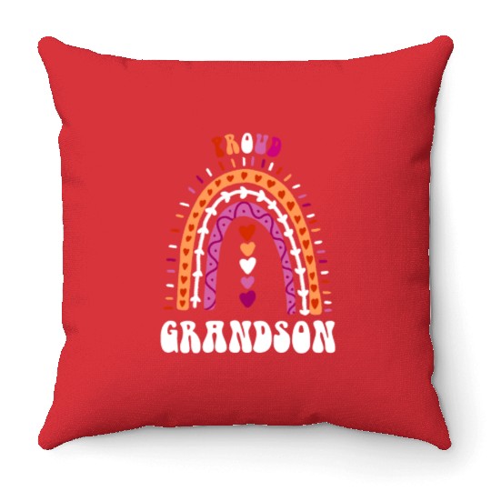 Proud Grandson Lesbian Pride Boho Rainbow Throw Pillows