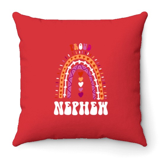 Proud Nephew Lesbian Pride Boho Rainbow Throw Pillows