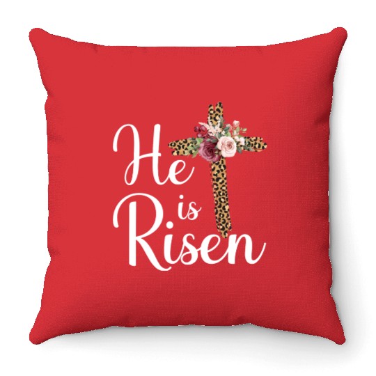 He Is Risen Jesus Christ Cross Easter Sunday Throw Pillows