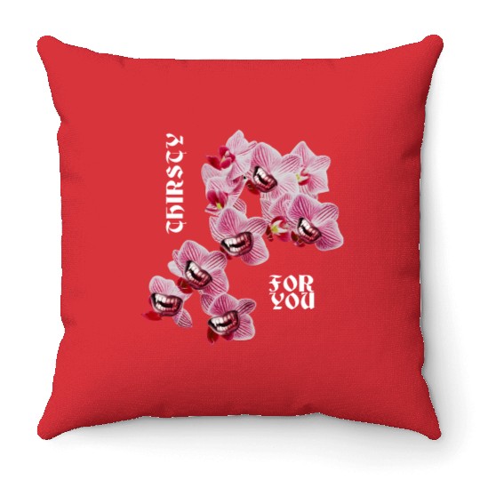 Orchid flower teeth creepy Orchid flower teeth cre Throw Pillows