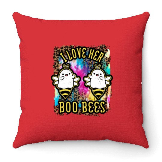 Halloween I love her Boo Bees Tie Dye Throw Pillows