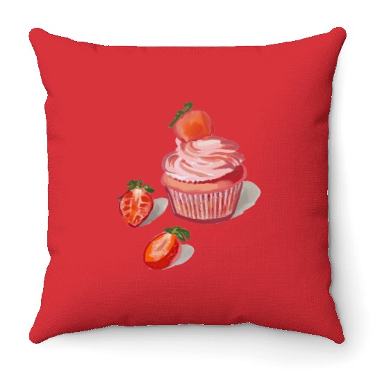 Strawberry Cupcakes Throw Pillows
