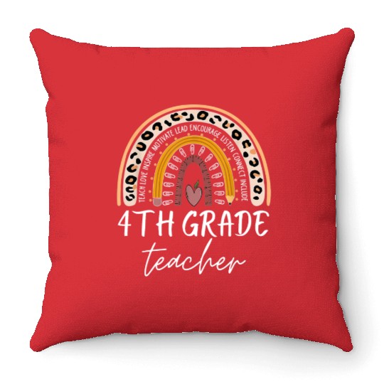 4th grade teacher leopard rainbow back to school Throw Pillows
