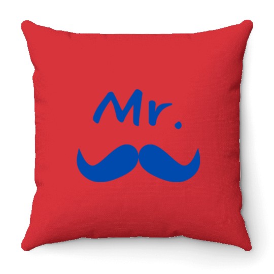 Mr & Mrs. Mustache Lips Matching Couple Throw Pillows