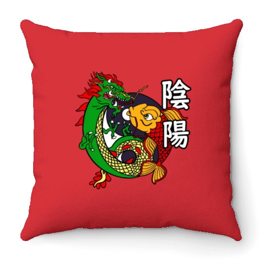 Dragon Koi Fish Good Bad | Japanese Culture Throw Pillows