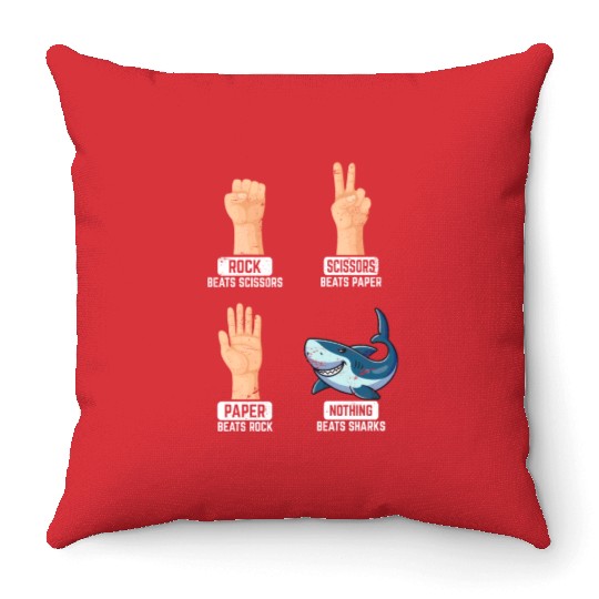 Rock Paper Scissors Nothing Beats Sharks Funny Sha Throw Pillows