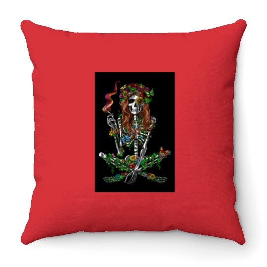 Psychedelic Hippie Skeleton Throw Pillows