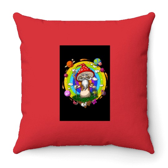 Psychedelic Hippie Mushroom Wizard Throw Pillows