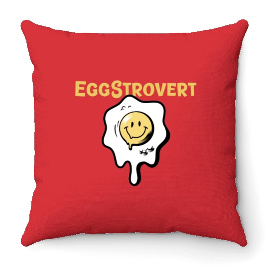 Eggstrovert Happy Extrovert Fried Egg Throw Pillows