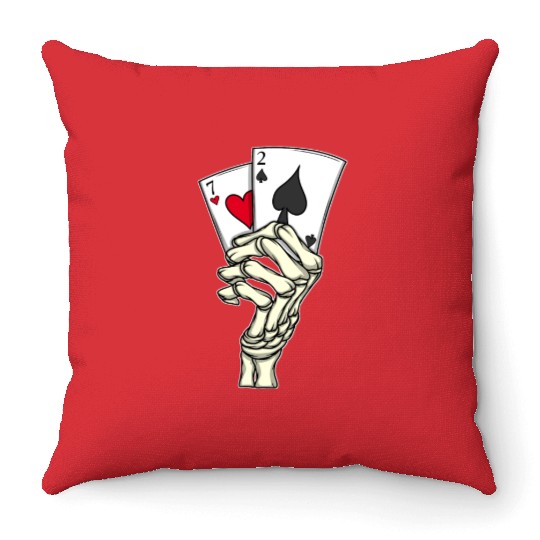 Poker Player Poker Cards 7 2 Skeleton Hand Poker Throw Pillows