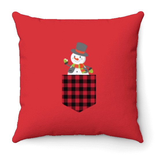 Christmas Cute Snowman In Buffalo Plaid Pocket Throw Pillows