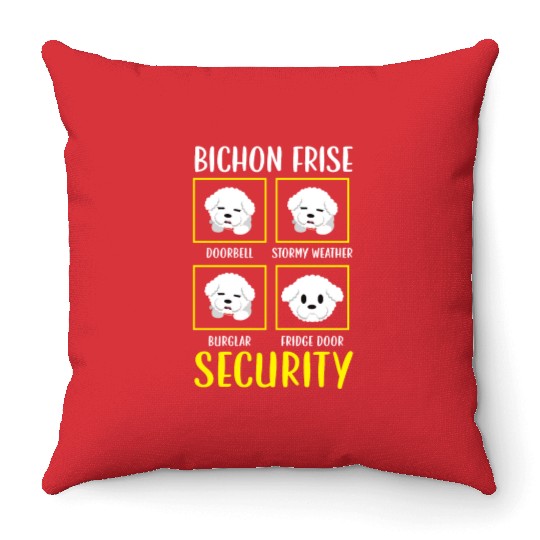 Bichon Frise Security Curly Hair Pup Puppy Lover Throw Pillows
