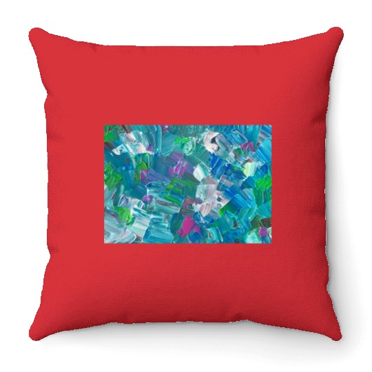 Abstract Blue Teal Brushstrokes Painting Throw Pillows