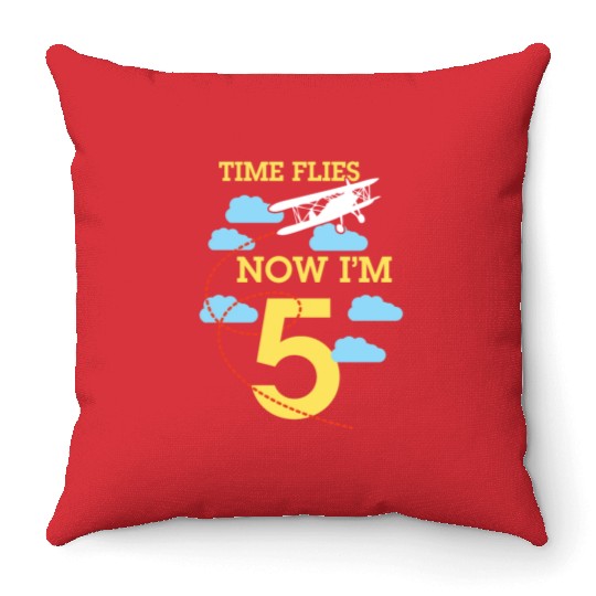 5th Birthday Boys Airplane 5 year old Birthday Throw Pillows