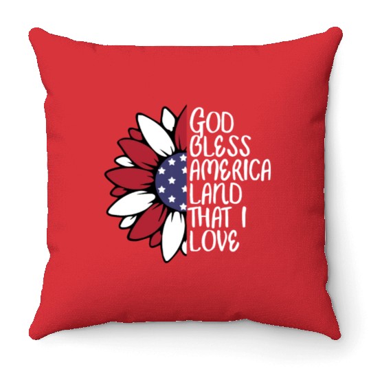 God Bless America Sunflower God Bless USA Throw Pillows
