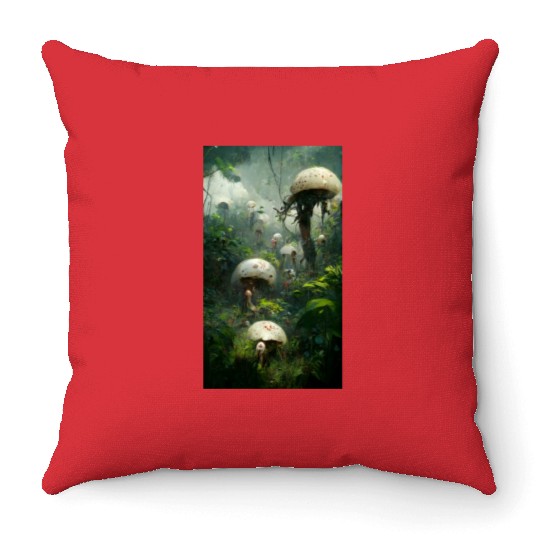 Mushrooms in the jungle. Unusual mushrooms in the Throw Pillows