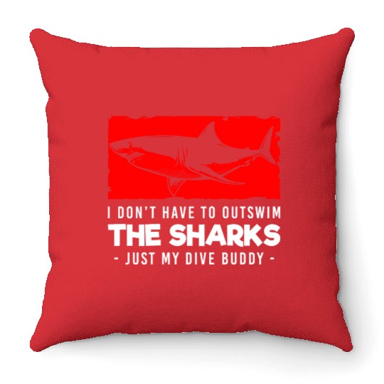 Great White Shark Ocean Swimming Throw Pillows