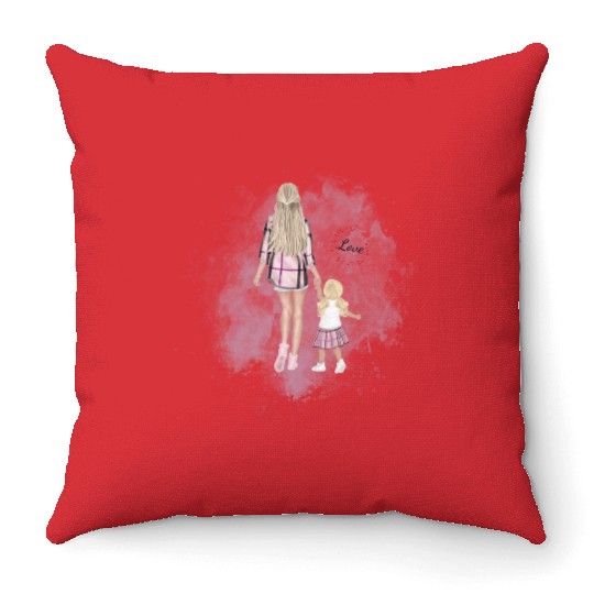 mother and daughter with love Throw Pillows
