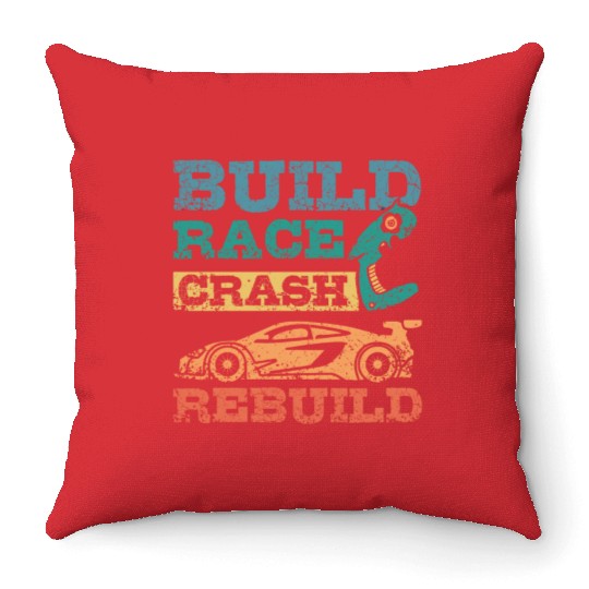 Build race crash rebuild RC car Throw Pillows