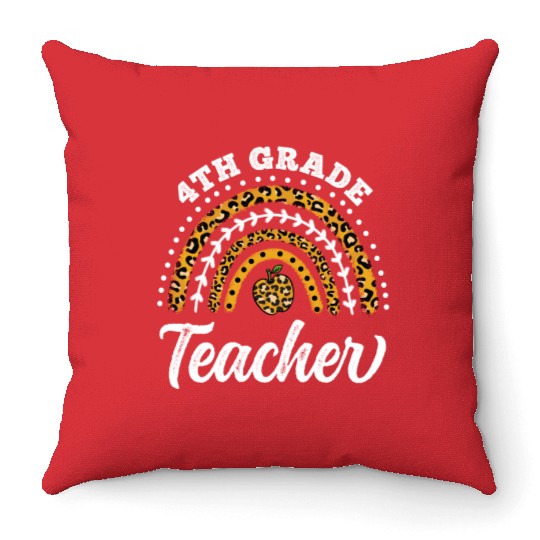 4th Grade Teacher Leopard Rainbow Back To School Throw Pillows