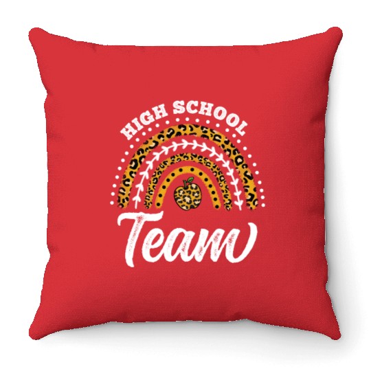 High School Team Leopard Rainbow Back To School Throw Pillows