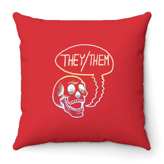 LGBTQ+ Rainbow Pride They Them Pronouns Skull Throw Pillows