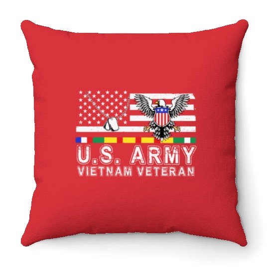 Vietnam Veteran Eagle US Flag Dog Tag Vintage Throw Pillows
