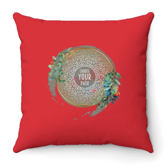 Choose Your Path Maze Mandala & Green Watercolor I Throw Pillows