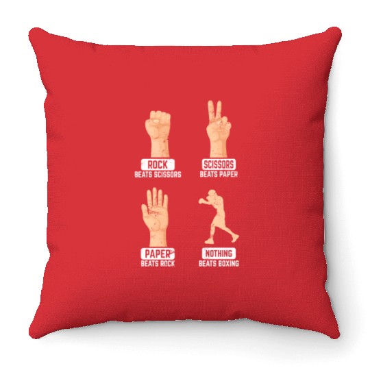 Rock Paper Scissors Nothing Beats Boxing Funny Box Throw Pillows