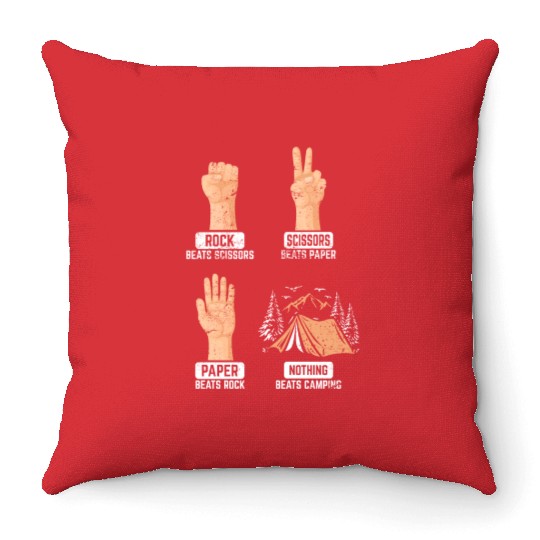 Rock Paper Scissors Nothing Beats Camping Funny Ca Throw Pillows