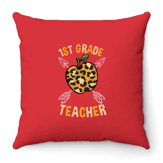 1st Grade Back To School Teacher Leopard Print Throw Pillows