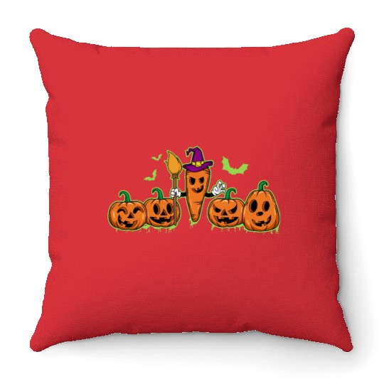 Happy Halloween Carrot Pumpkin Trick Or Treat Throw Pillows