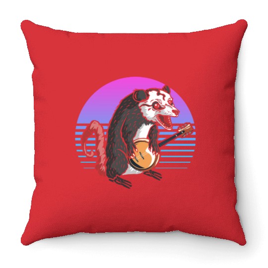 Banjo Opossum Folk Country Music Lover Throw Pillows