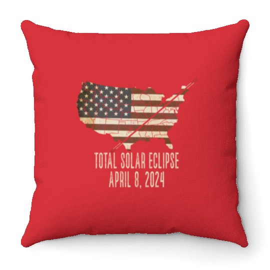 Total Solar Eclipse April 8 2024 Totality USA Map Throw Pillows