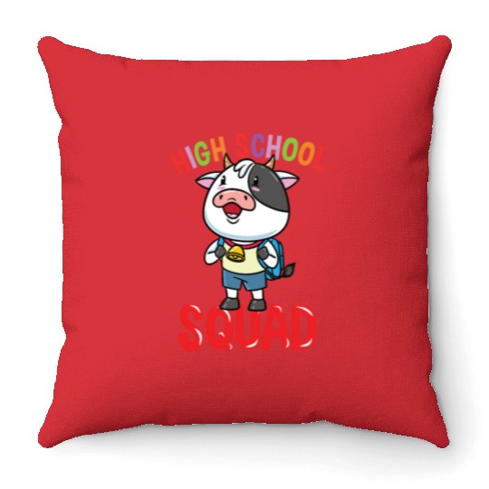 Cow Back To School High School Squad Throw Pillows