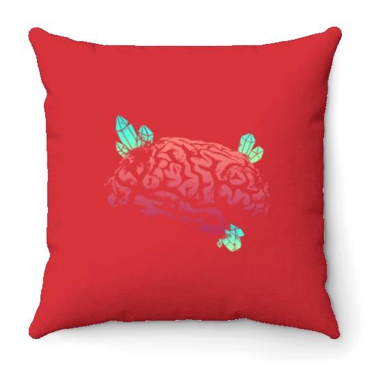 Brain with Crystal - Red and Green Throw Pillows