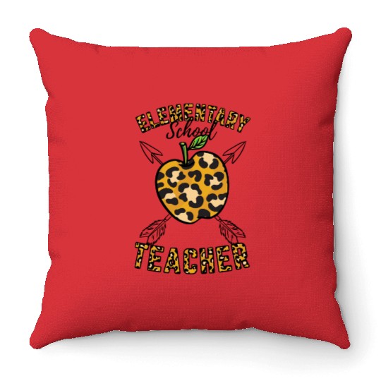 Elementary School Teacher Leopard Print Throw Pillows