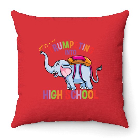 Elephant Trumpeting Into High School Throw Pillows