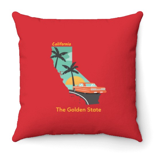 California The Golden State Throw Pillows