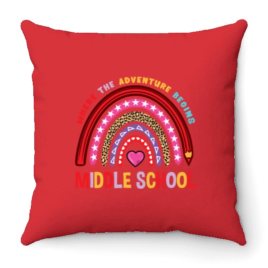 Middle School Where The Adventure Begins Throw Pillows