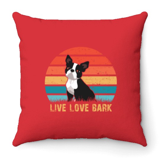 Live Love Bark Retro Vintage Boston Terrier Funny Throw Pillows