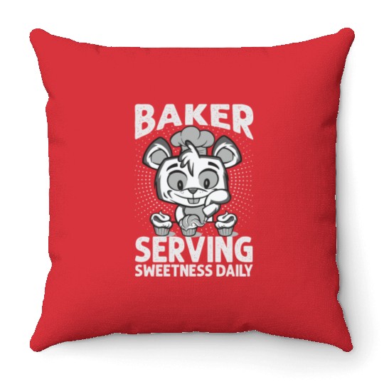 Baker Serving Sweetness Daily - Cakes - Funny - Ba Throw Pillows