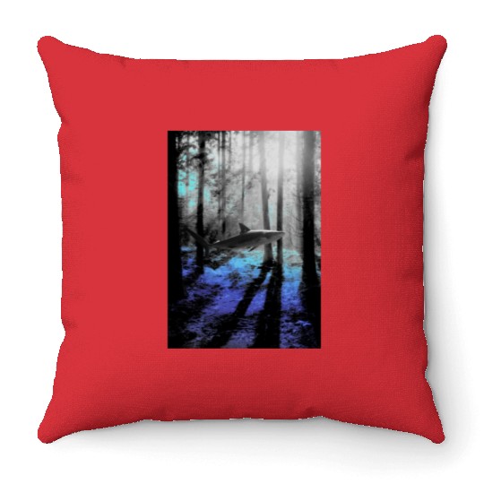 Deep Forest Shark Throw Pillows